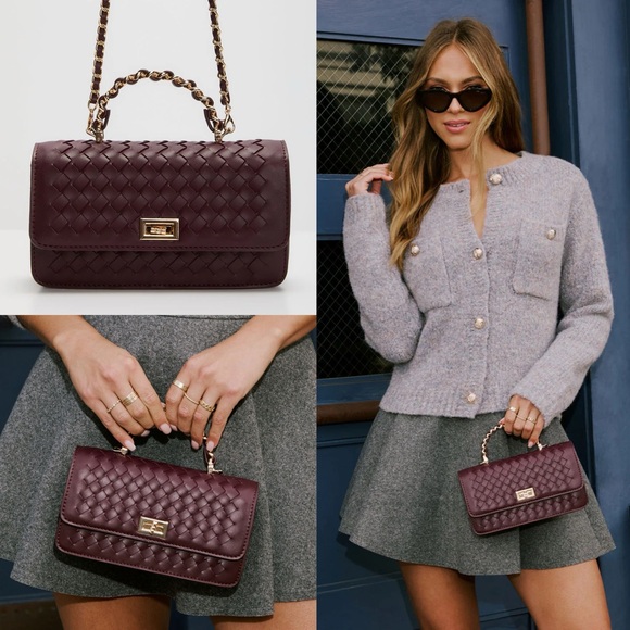 Wine Woven Leather Crossbody Bag - Picture 1 of 4